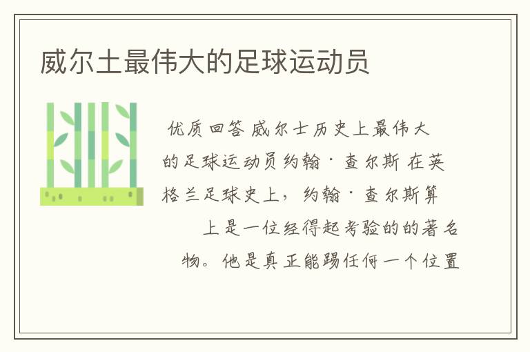 威尔土最伟大的足球运动员
