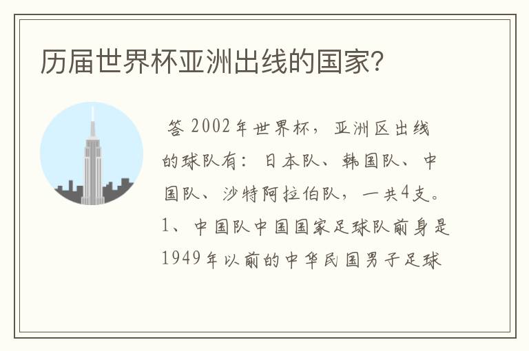 历届世界杯亚洲出线的国家?