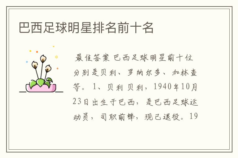 巴西足球明星排名前十名