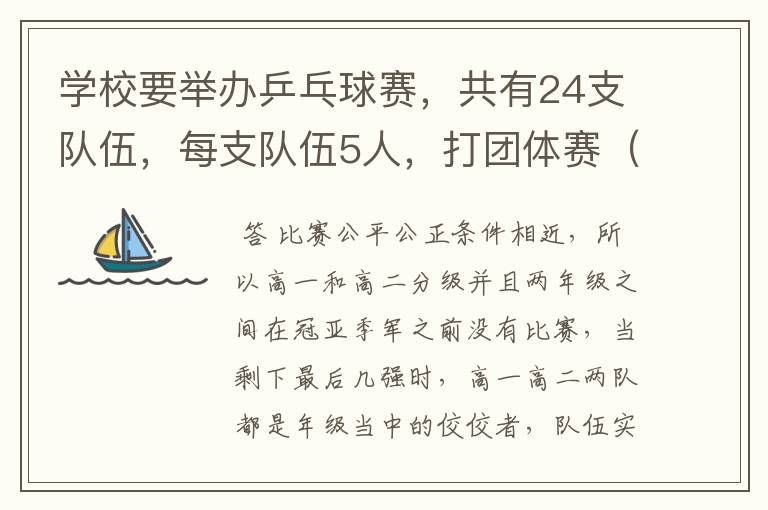 学校要举办乒乓球赛，共有24支队伍，每支队伍5人，打团体赛（男单），要求决出冠亚季军，求最佳赛制方案