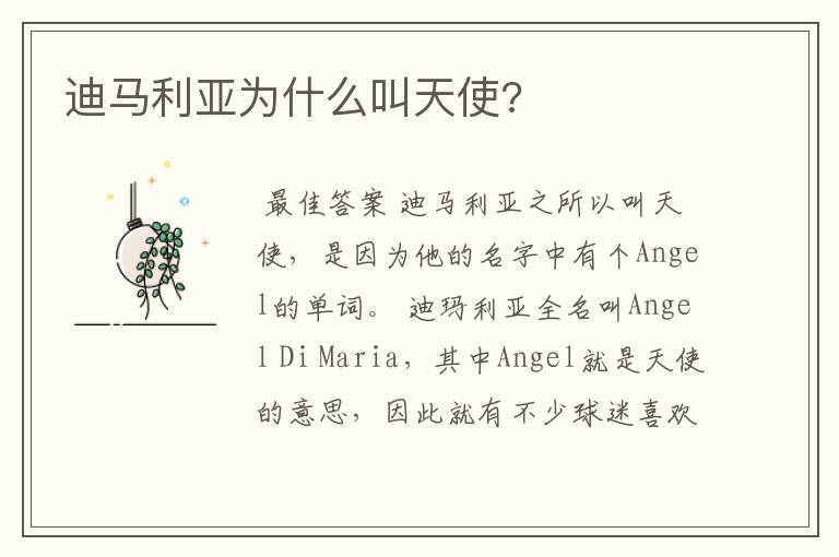 迪马利亚为什么叫天使?