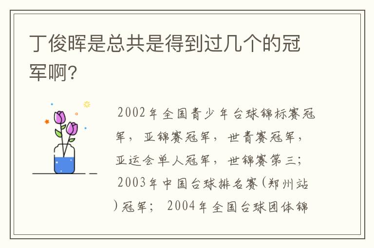 丁俊晖是总共是得到过几个的冠军啊?