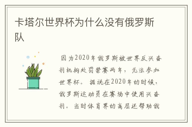 卡塔尔世界杯为什么没有俄罗斯队
