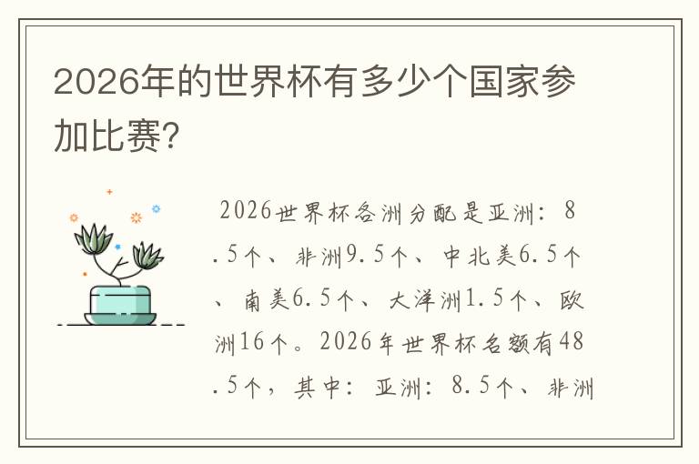 2026年的世界杯有多少个国家参加比赛？