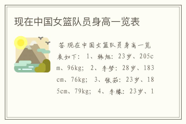 现在中国女篮队员身高一览表