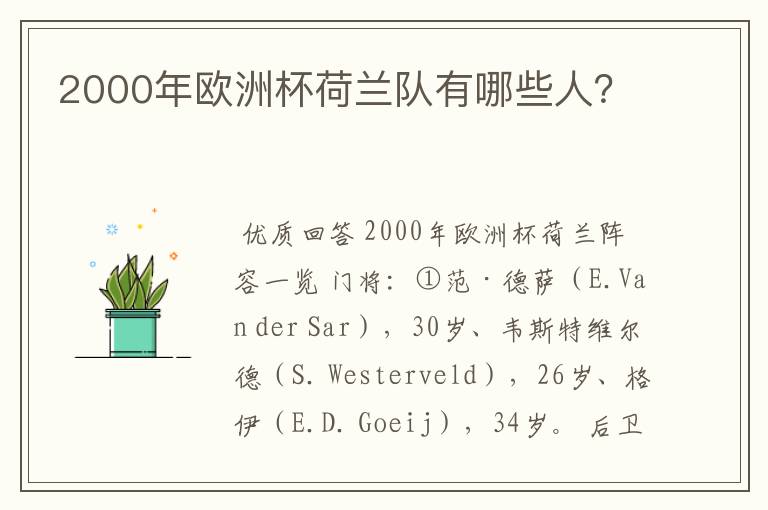 2000年欧洲杯荷兰队有哪些人？