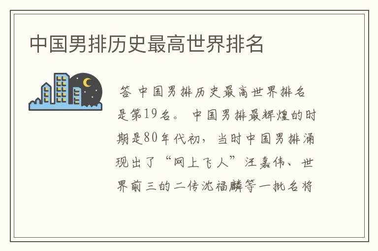 中国男排历史最高世界排名