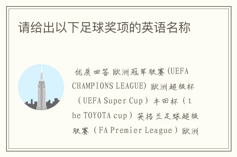 请给出以下足球奖项的英语名称
