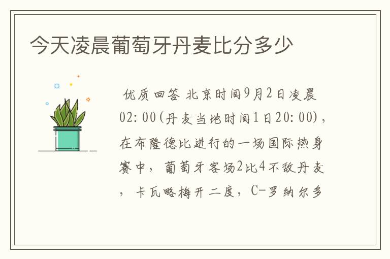 今天凌晨葡萄牙丹麦比分多少