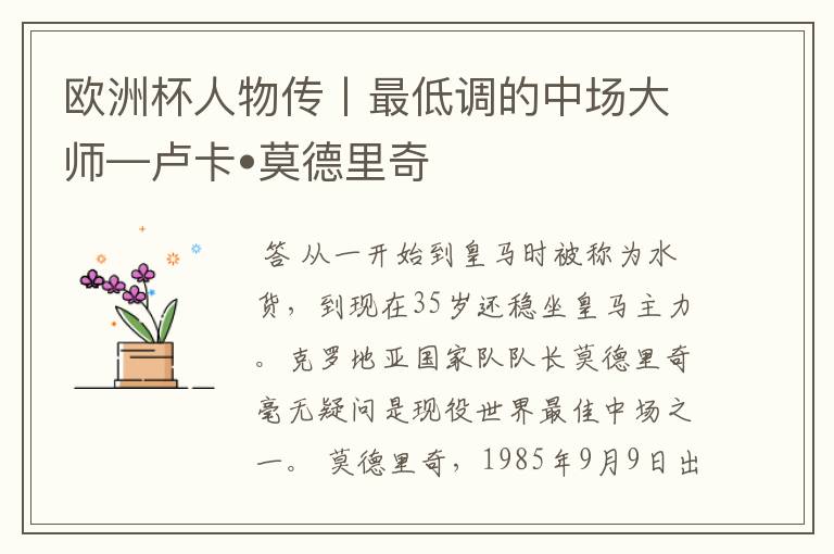 欧洲杯人物传丨最低调的中场大师—卢卡•莫德里奇
