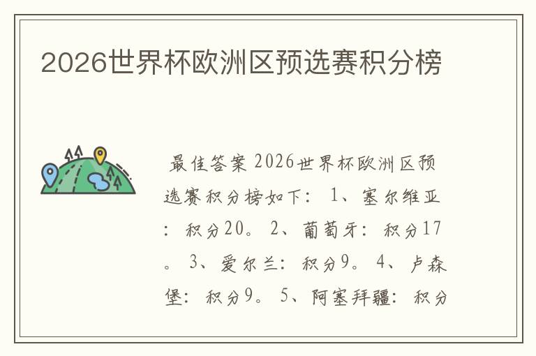 2026世界杯欧洲区预选赛积分榜