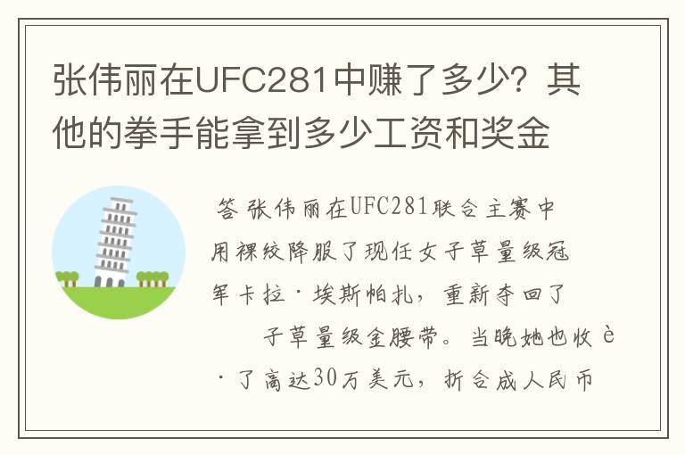 张伟丽在UFC281中赚了多少？其他的拳手能拿到多少工资和奖金？