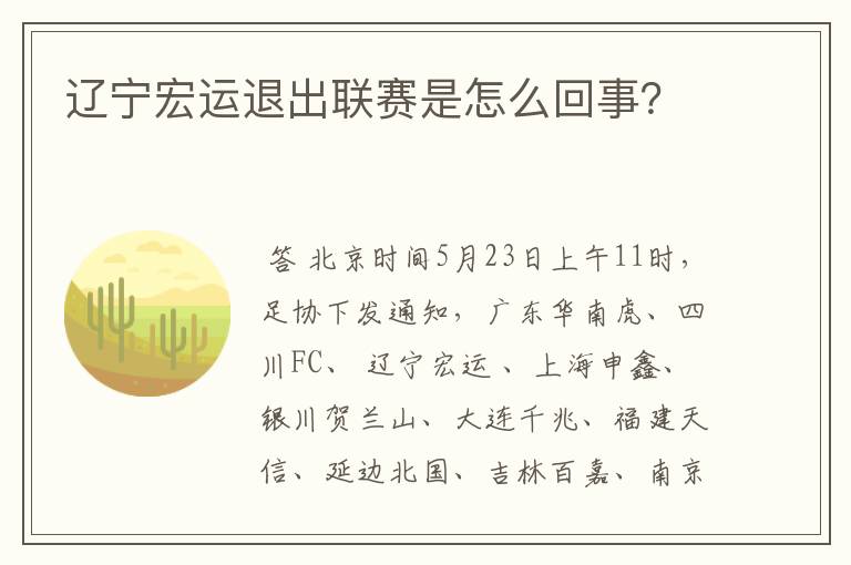 辽宁宏运退出联赛是怎么回事？