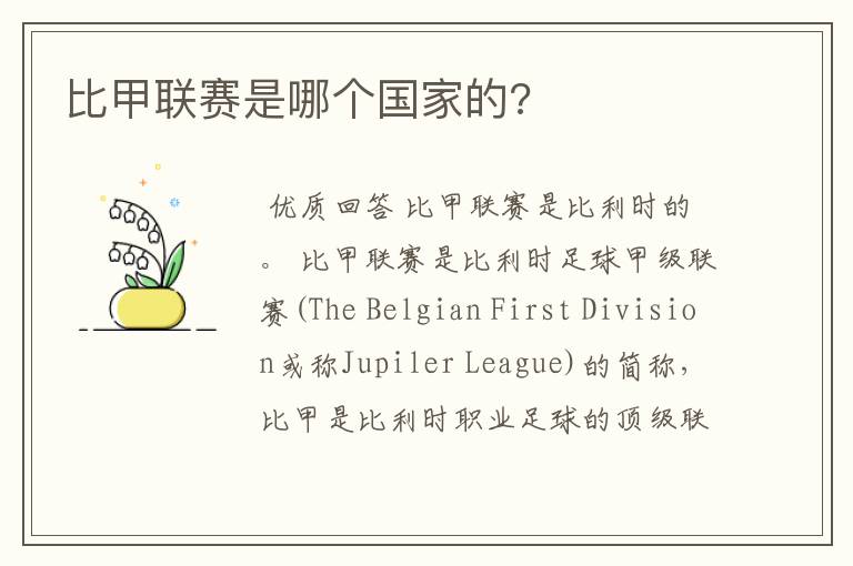 比甲联赛是哪个国家的?