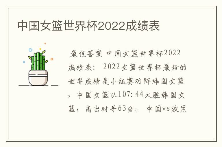 中国女篮世界杯2022成绩表