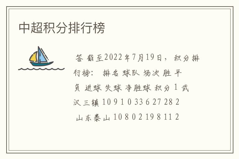 中超积分排行榜