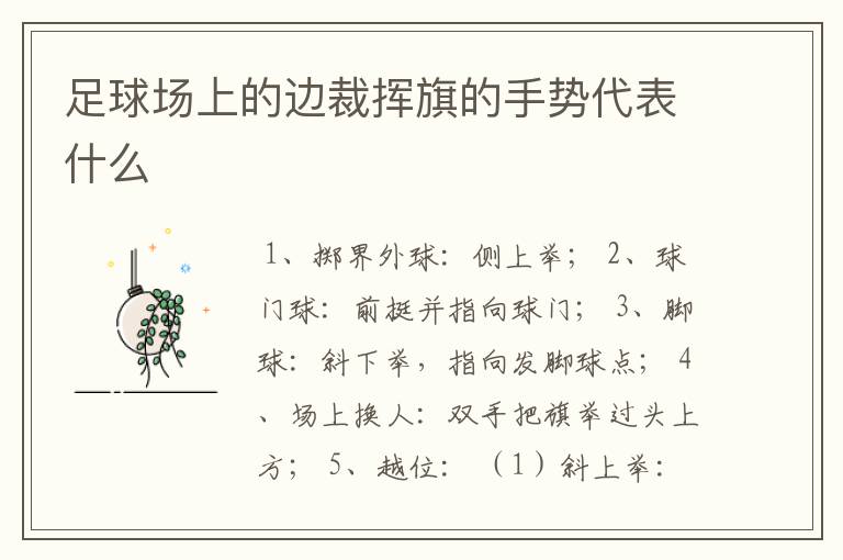 足球场上的边裁挥旗的手势代表什么