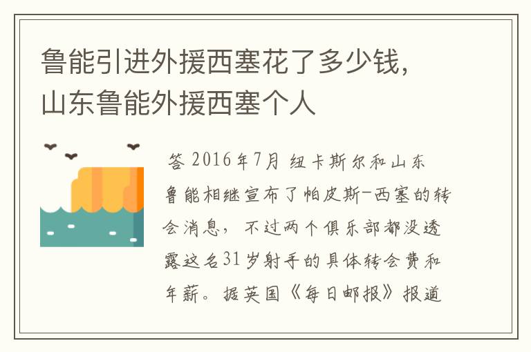 鲁能引进外援西塞花了多少钱,山东鲁能外援西塞个人