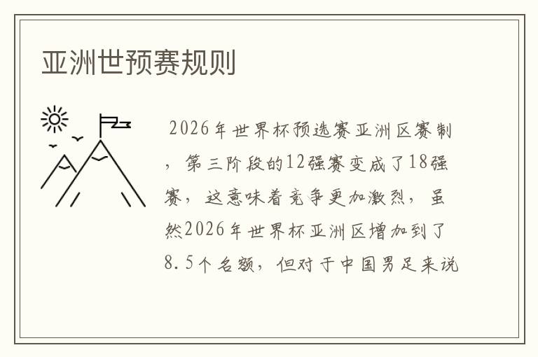 亚洲世预赛规则