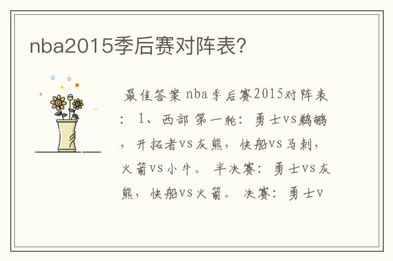 nba2015季后赛对阵表?
