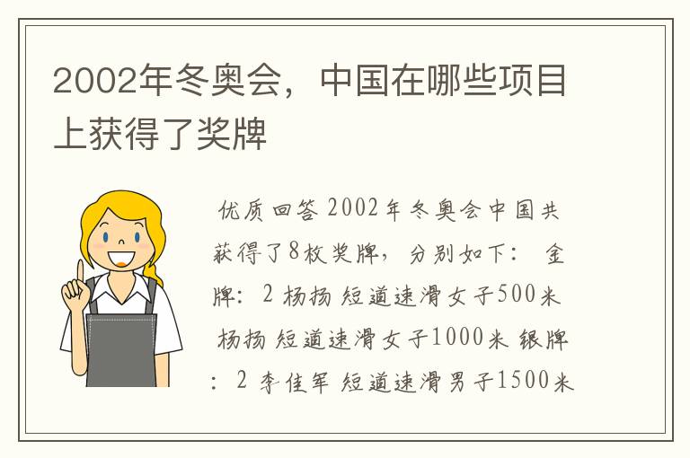 2002年冬奥会,中国在哪些项目上获得了奖牌