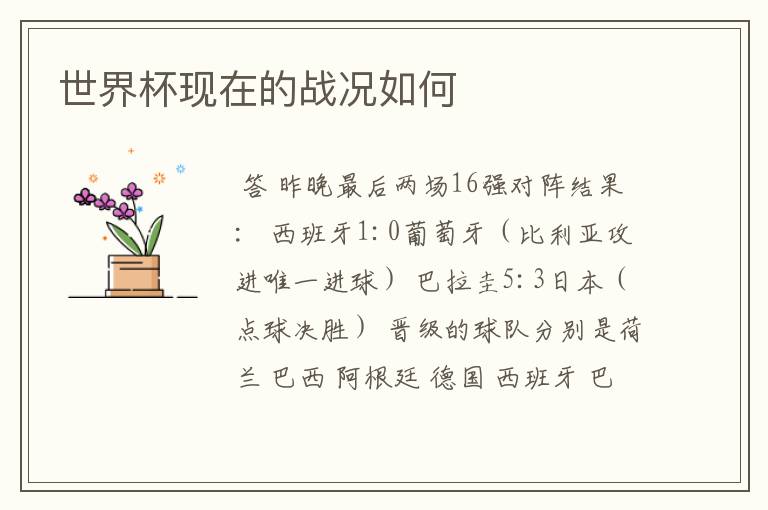 世界杯现在的战况如何