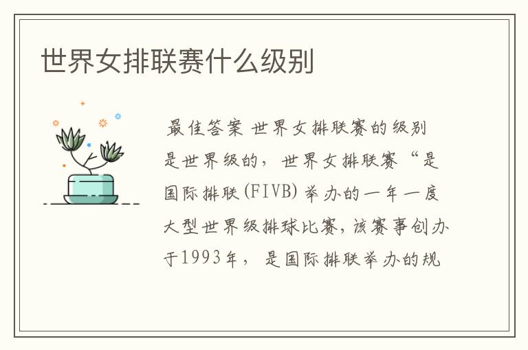 世界女排联赛什么级别