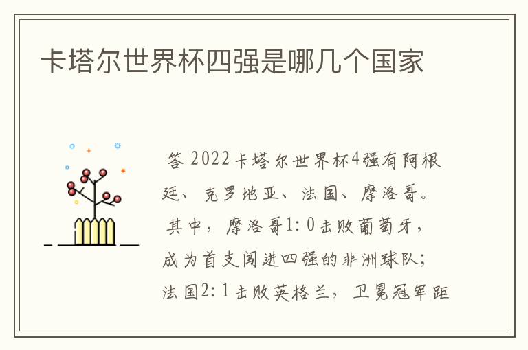 卡塔尔世界杯四强是哪几个国家
