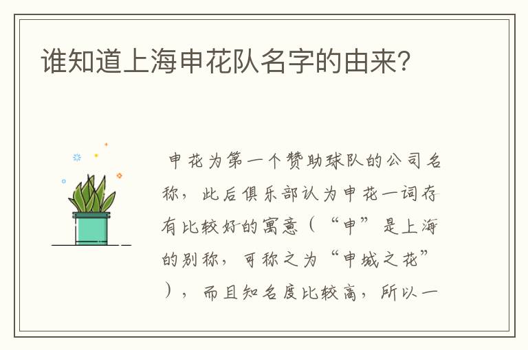谁知道上海申花队名字的由来?