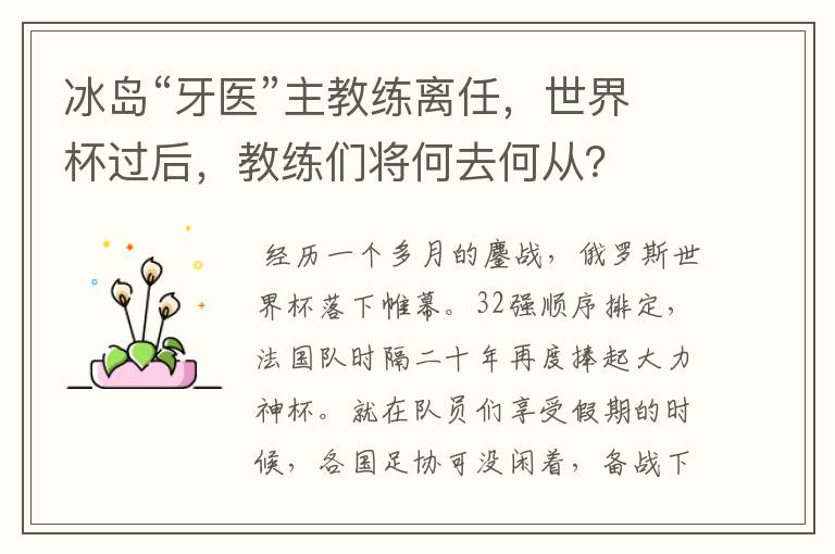 冰岛“牙医”主教练离任,世界杯过后,教练们将何去何从?