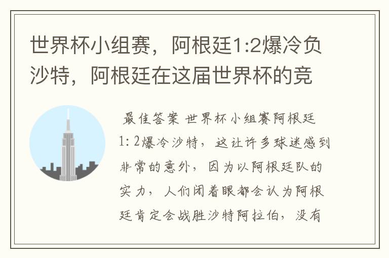 世界杯小组赛,阿根廷1:2爆冷负沙特,阿根廷在这届世界杯的竞争力如何?