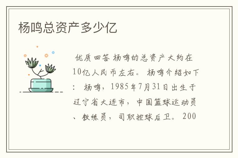 杨鸣总资产多少亿