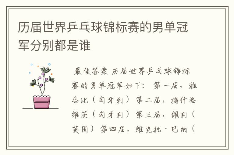 历届世界乒乓球锦标赛的男单冠军分别都是谁