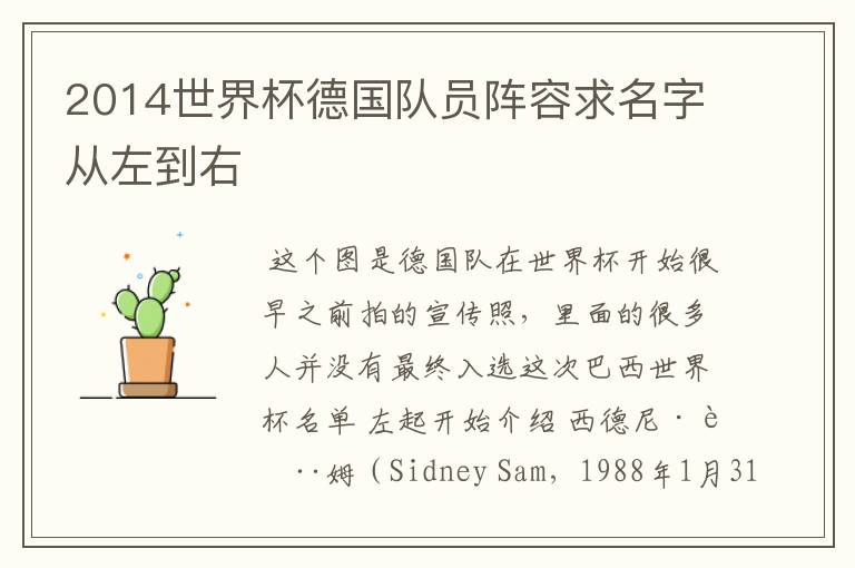 2014世界杯德国队员阵容求名字从左到右