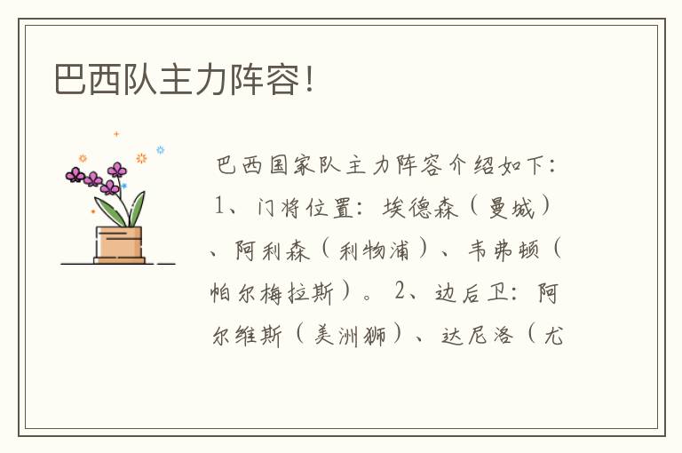 巴西队主力阵容!