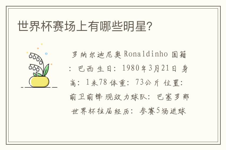 世界杯赛场上有哪些明星?