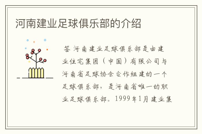 河南建业足球俱乐部的介绍