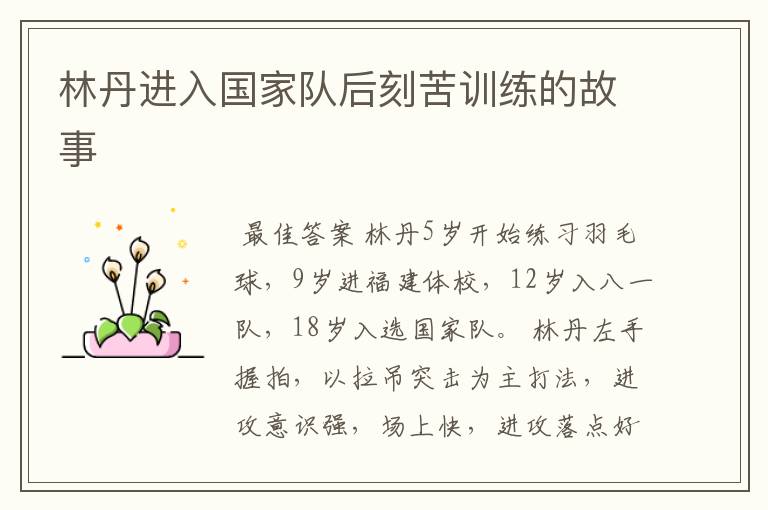 林丹进入国家队后刻苦训练的故事