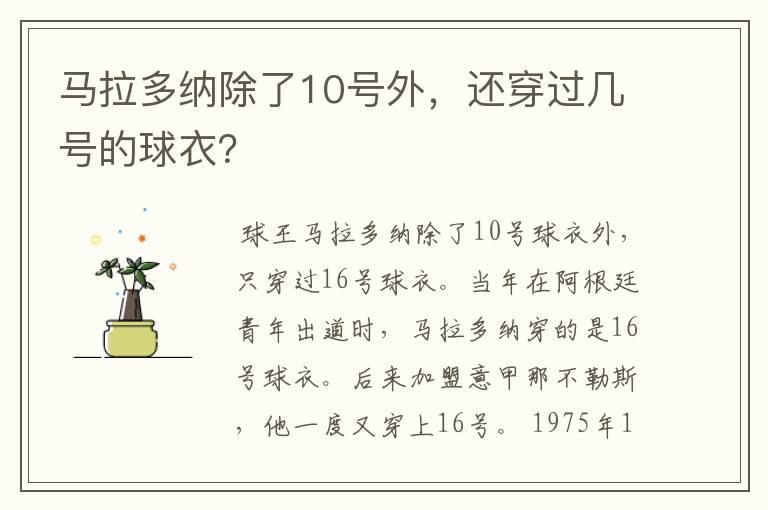 马拉多纳除了10号外,还穿过几号的球衣?