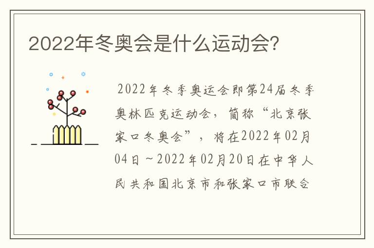 2022年冬奥会是什么运动会?