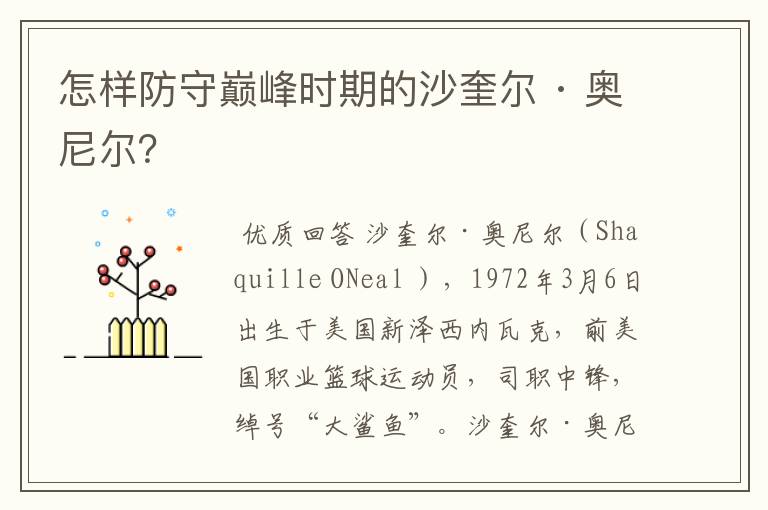 怎样防守巅峰时期的沙奎尔 · 奥尼尔?
