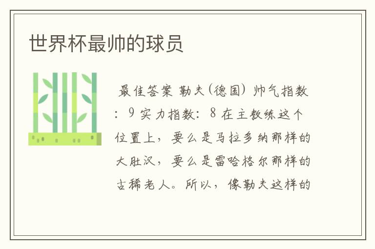 世界杯最帅的球员