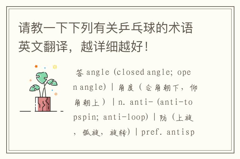 请教一下下列有关乒乓球的术语英文翻译,越详细越好!