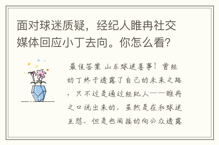 面对球迷质疑，经纪人睢冉社交媒体回应小丁去向。你怎么看？
