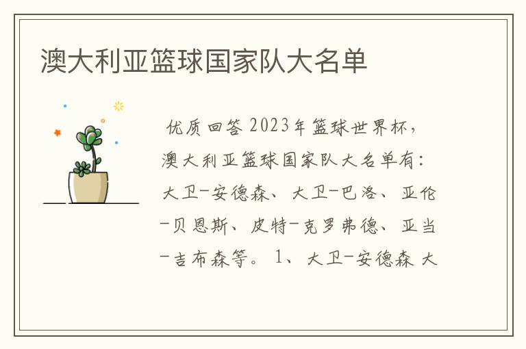 澳大利亚篮球国家队大名单