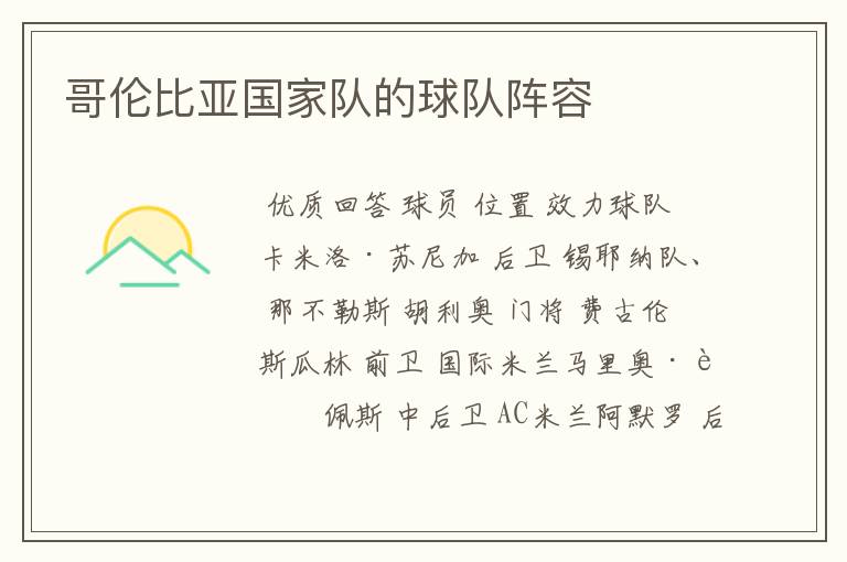 哥伦比亚国家队的球队阵容
