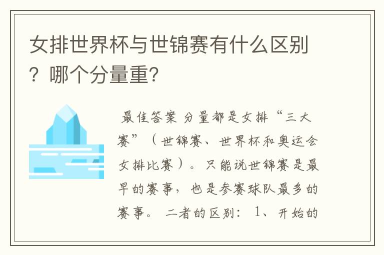 女排世界杯与世锦赛有什么区别?哪个分量重?