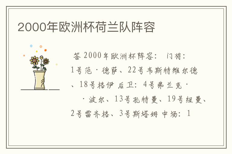 2000年欧洲杯荷兰队阵容