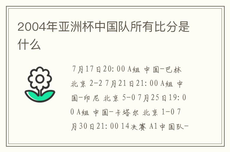 2004年亚洲杯中国队所有比分是什么