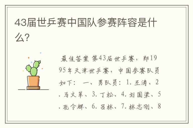 43届世乒赛中国队参赛阵容是什么?